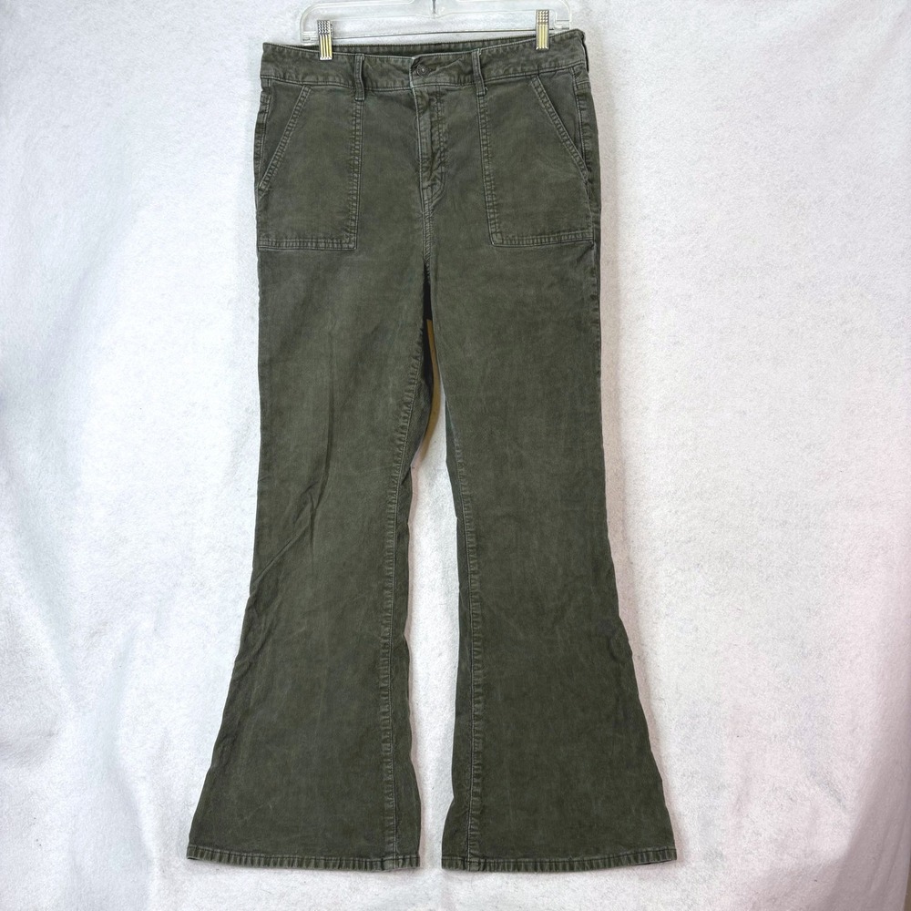 American Eagle Super Hi-Rise Flare Green Corduroy Pants Womens 14 Retro Boho